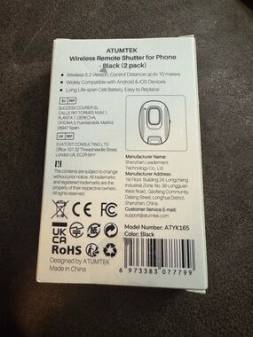ATUMTEK Wireless Remote Shutter for Phone - Black (2 Pack)